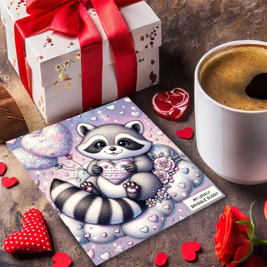 Herzballon Cookie Raccoon Valentine Card Feiertagskarte