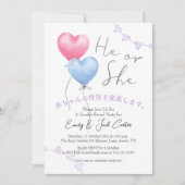 Herzballon Geschlecht offenbaren Er oder sie Aquar Einladung (Vorderseite)