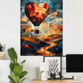 Herzballon über einer ruhigen Landschaft Poster (Heimbüro)