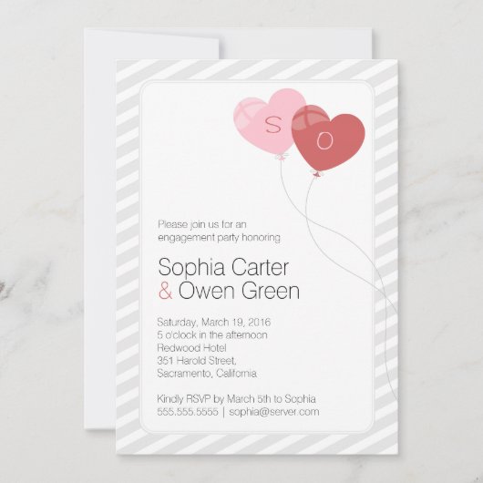 Herzballone Einzigartige engagierte Partei Einladung (Vorderseite)