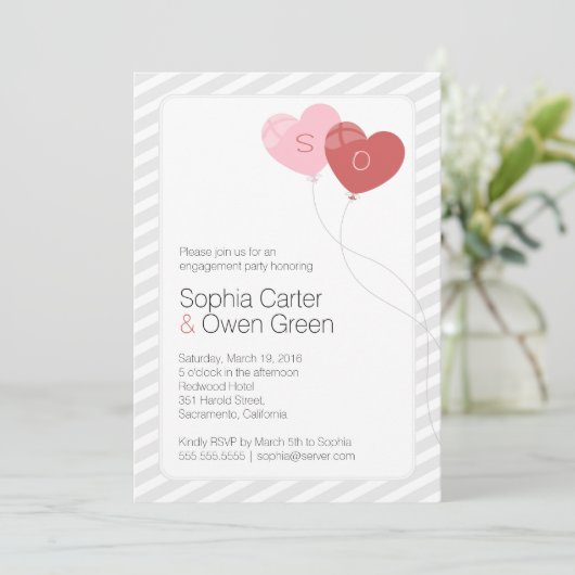 Herzballone Einzigartige engagierte Partei Einladung (Stehend Vorderseite)