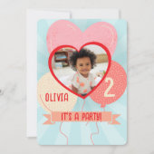 Herzballons Kindergeburtstag Foto Einladung (Vorderseite)