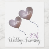 Herzballons zum 30. Geburtstag der Perlen Weinetikett (Einzelnes Label)