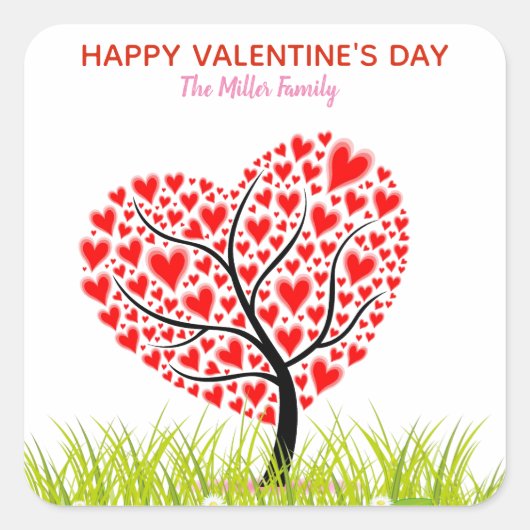 Herzbaum am Valentinstag Quadratischer Aufkleber (Vorderseite)