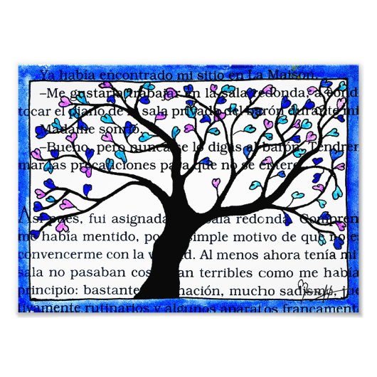 Herzbaum auf spanischem Text Fotodruck (Vorne)