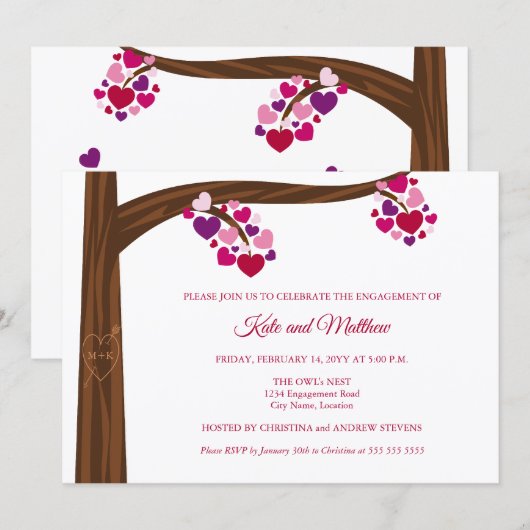 Herzbaum-Engagement-Partei Einladung (Vorne/Hinten)