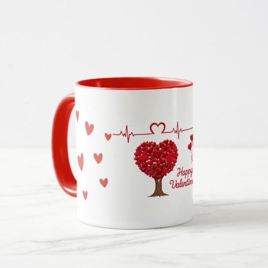 Herzbaum & Herzschlag Valentinstag Tasse (Vorderseite Links)