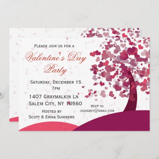 Herzbaum Landschaft Valentinstag Party Einladung (Vorne/Hinten)