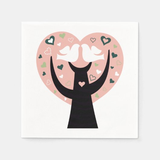 Herzbaum mit zwei Vogelpapier Napkins Serviette (Vorderseite)