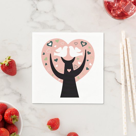 Herzbaum mit zwei Vogelpapier Napkins Serviette