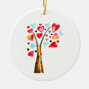 Herzbaum Valentinstag Wasserfarbenkunst Keramik Ornament