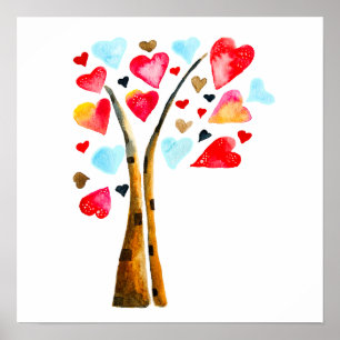 Herzbaum Valentinstag Wasserfarbenkunst Poster