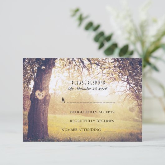 Herzbaum Wedding RSVP Card (Stehend Vorderseite)