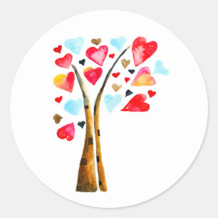 Herzbaumvalentine Aquarellkunst Runder Aufkleber