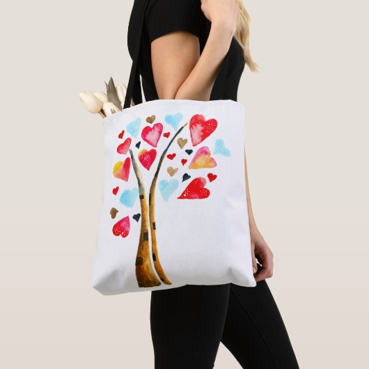 Herzbaumvalentine Aquarellkunst Tasche (Von Nahem)