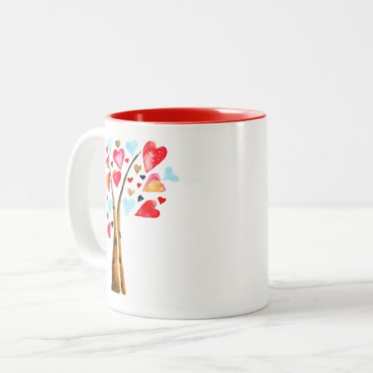 Herzbaumvalentine Aquarellkunst Zweifarbige Tasse (Vorderseite Links)