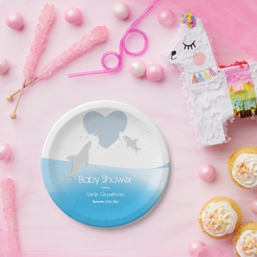 Herzbisse und Haie | Baby Shower Paper Plate Pappteller (Party)