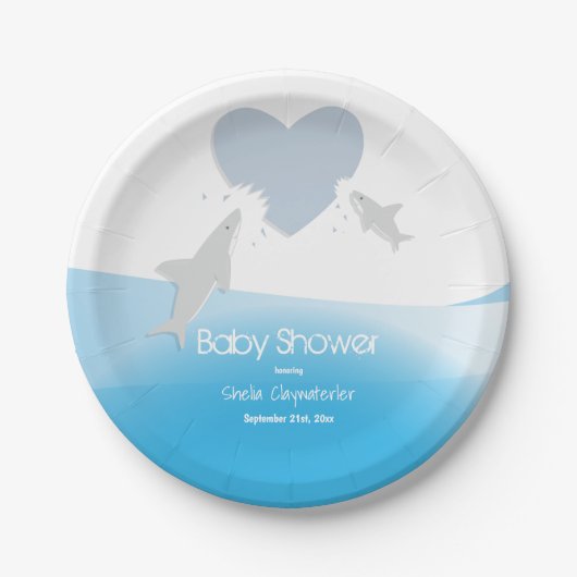 Herzbisse und Haie | Baby Shower Paper Plate Pappteller (Vorderseite)