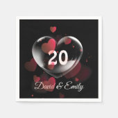 Herzblase zum 20. Jubiläum mit roten Herzen Serviette (Vorderseite)