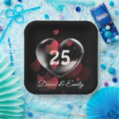 Herzblase zum 25. Jubiläum mit roten Herzen Pappteller (Party)