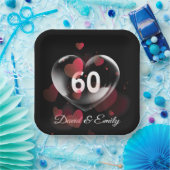 Herzblase zum 60. Jubiläum mit roten Herzen Pappteller (Party)