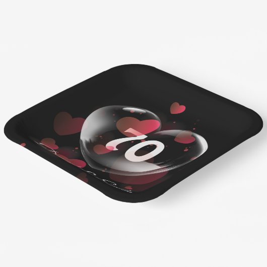 Herzblase zum 70. Jubiläum mit roten Herzen Pappteller (Gewinkelt)