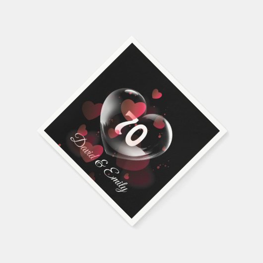 Herzblase zum 70. Jubiläum mit roten Herzen Serviette (Ecke)