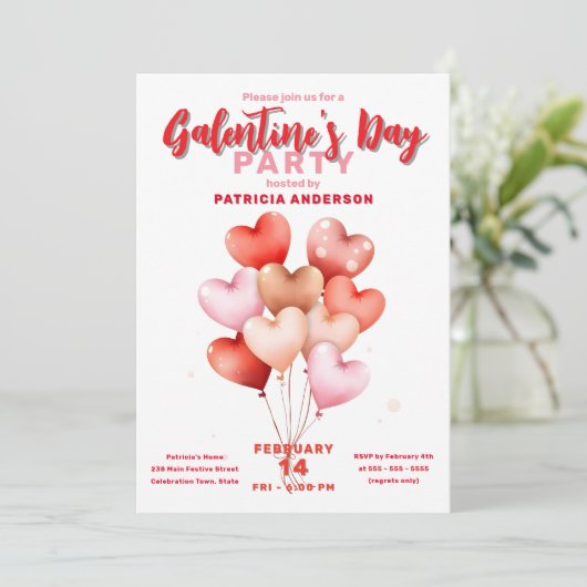 Herzblasen Galentinstag Party Feier Einladung (Stehend Vorderseite)