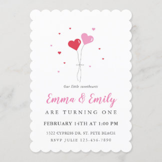 Herzblasen Valentine Twin Geburtstagseinladung Einladung