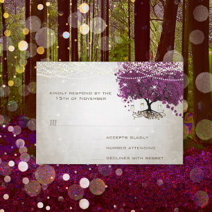 Herzblatt Dunkle Sangria Baum Hochzeit RSVP Karte