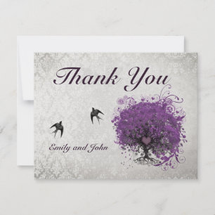 Herzblatt Eggplant Tree Vintage Vögel Vielen Dank Dankeskarte