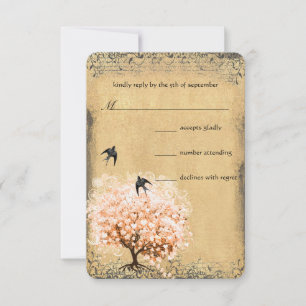 Herzblatt-Korallenbaum-Liebesvogel-Hochzeits-RSVP RSVP Karte