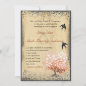 Herzblatt Korallenpfeffer Bud Tree Love Bird Weddi Einladung (Rückseite)