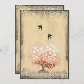 Herzblatt Korallenpfeffer Bud Tree Love Bird Weddi Einladung (Vorne/Hinten)