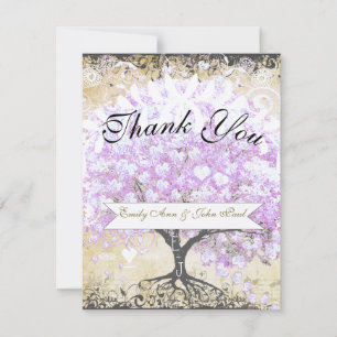 Herzblatt-Lavendel-Baum Vintage-Vogel-Hochzeit Dankeskarte