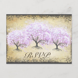 Herzblatt Lavendel Baum Vintage Vogel Hochzeit Einladungspostkarte