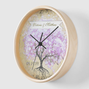 Herzblatt Lavendel Baum Vintage Vogel Hochzeit Uhr