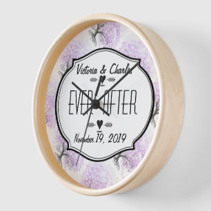 Herzblatt-Lavendel-Baum Vintage-Vogel-Hochzeit Wanduhr