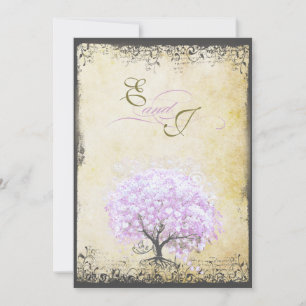 Herzblatt-Lavendelbaum Vintage-Vogel-Hochzeit Einladung