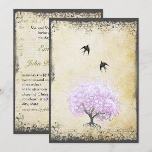 Herzblatt Lavendelbaum Vintage Vogel Hochzeit Einladung