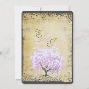 Herzblatt-Lavendelbaum Vintage-Vogel-Hochzeit Einladung