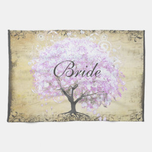 Herzblatt-Lavendelbaum Vintage-Vogel-Hochzeit Küchentuch