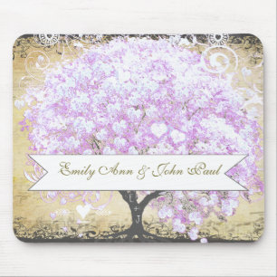 Herzblatt-Lavendelbaum Vintage-Vogel-Hochzeit Mousepad