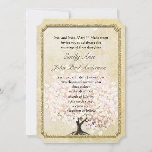 Herzblatt-Roségold-Baum Vintage-Hochzeit Einladung