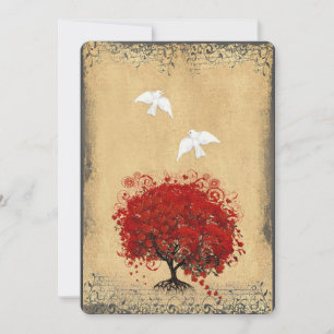 Herzblatt Roter Baum Taube Liebesvogel Hochzeitsei Einladung