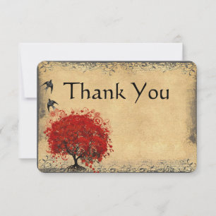Herzblatt Roter Baum Vintage Vogel Hochzeit Danke