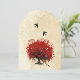Herzblatt Roter Baum Vintage Vögel Hochzeits Einla Einladung