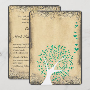 Herzblatt Smaragd Baum Vintage Mittelalterlich Hoc Einladung