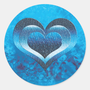 Herzblau schwarz runder aufkleber