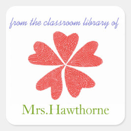 Herzblut personalisiertes Lehrer-Buchzeichen Quadratischer Aufkleber